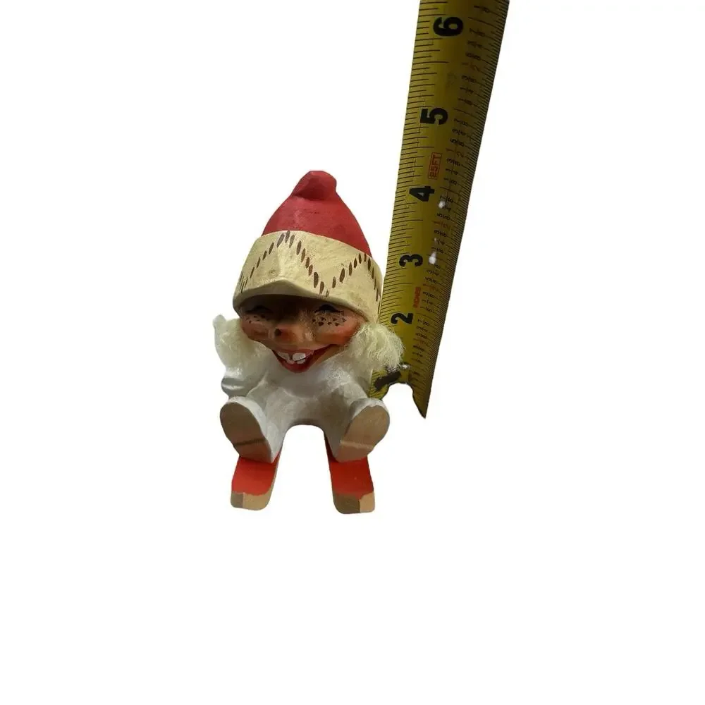 Vintage Christmas Norwegian Signed Henning Hand Carved Troll On Skis Folk Art